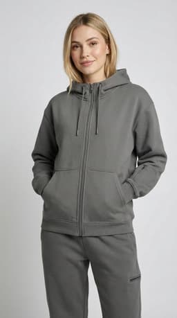 Gray zip-up hoodie — product flat lay